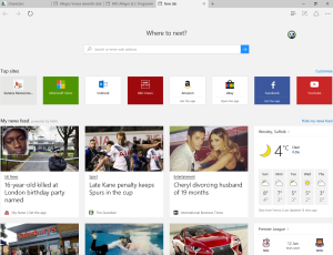 MS Edge browser new tab and options menu open