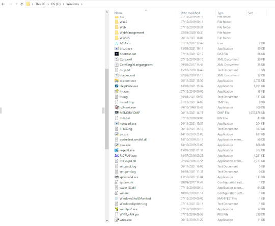 PC Windows folder with MEMORY.dmp file